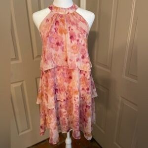 Andthewhy pink chiffon halter tiered dress. NWT
